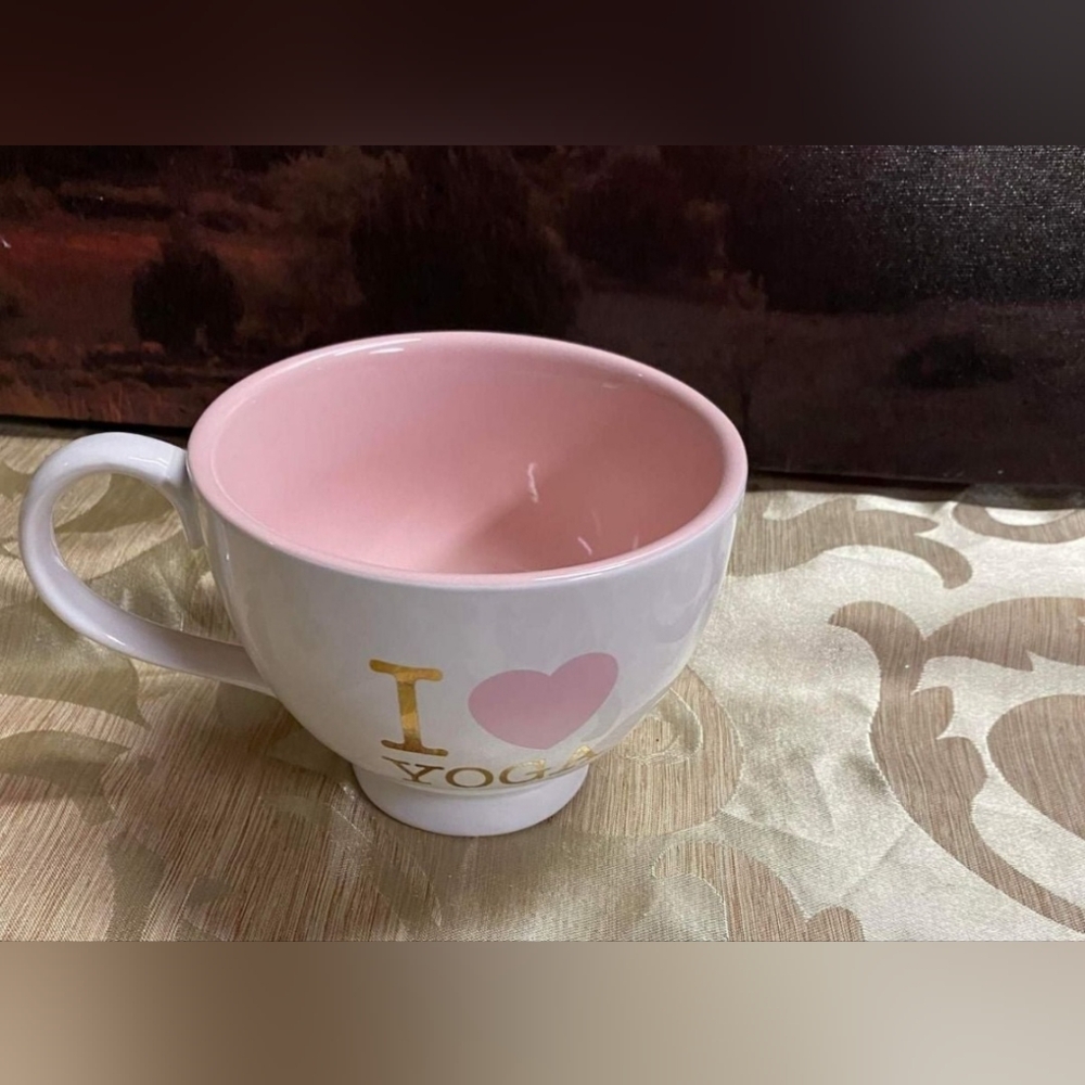 10 Strawberry Street I Love Yoga Pink White and Gold Mug